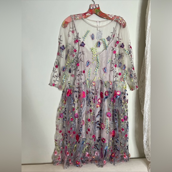 Free People Sheer Garden Colorful Tea Party Embroidered Mini Dress - Picture 4 of 6